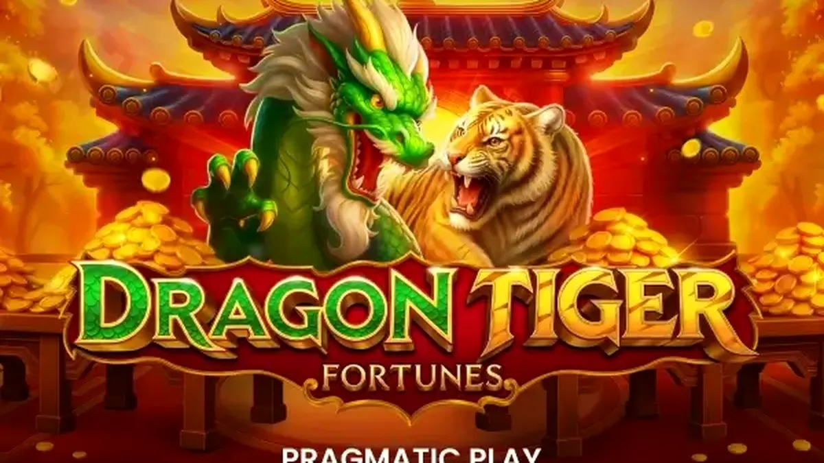 Tampilan visual slot Dragon Tiger Fortunes dengan elemen naga dan harimau